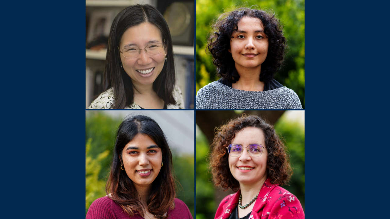 Pictured, from left: Top row — Child Family Professor of Engineering Chen-Nee Chuah and undergraduate student Zbynka Kekula. Bottom row — undergraduate student Kavya Khare and Associate Professor Marina Radulaski.